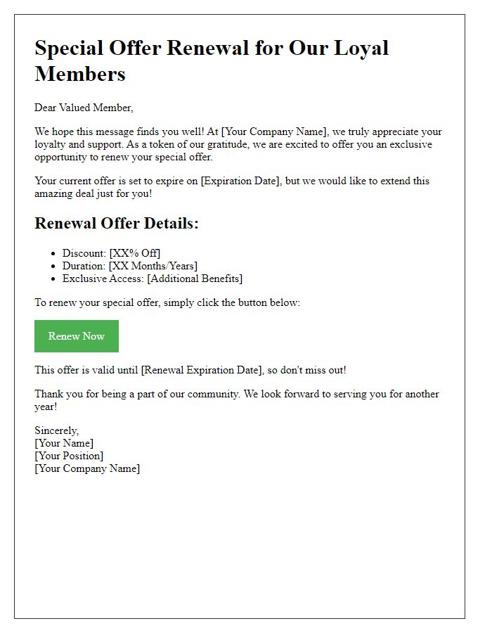 Letter template of renewing special offer for loyal members