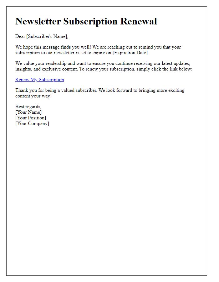 Letter template of newsletter subscription renewal request