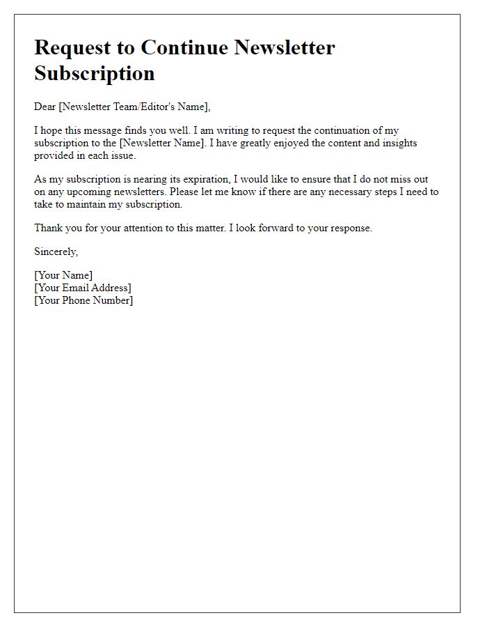 Letter template of request to continue newsletter subscription