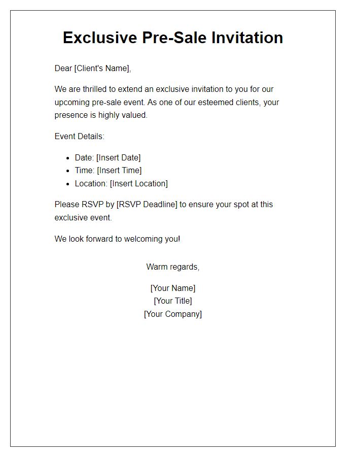 Letter template of exclusive pre-sale invitation for esteemed clients