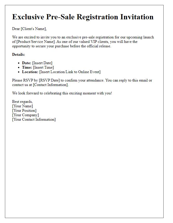 Letter template of VIP client pre-sale registration invitation