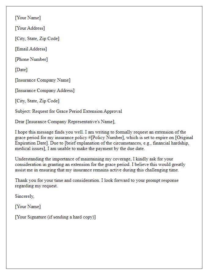 Letter template of confirmation request for insurance grace period extension approval.