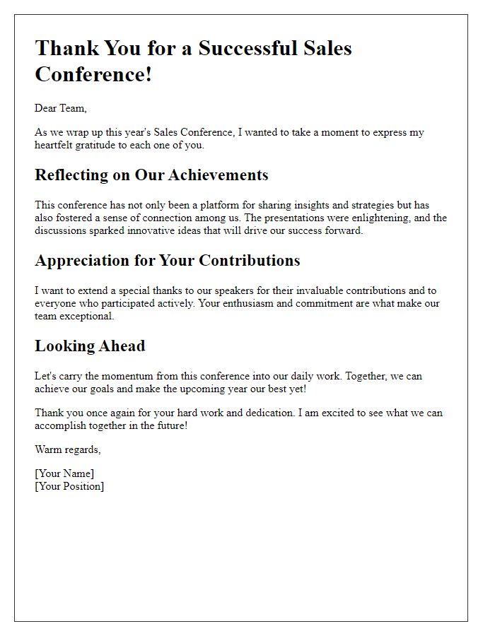 Letter template of final thoughts and gratitude from the sales conference