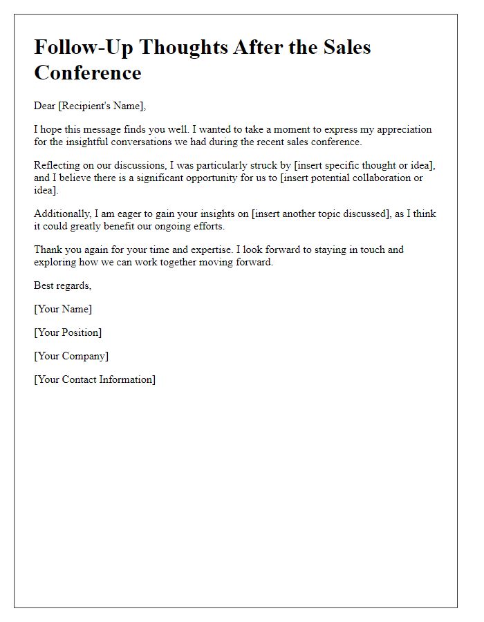 Letter template of follow-up thoughts post-sales conference