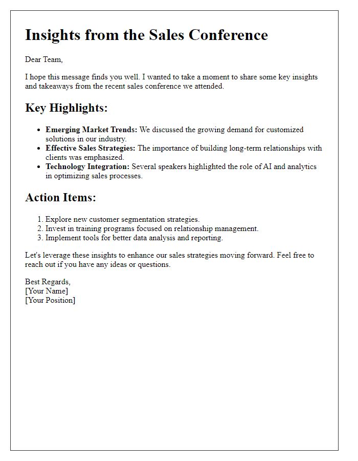 Letter template of insights from the sales conference