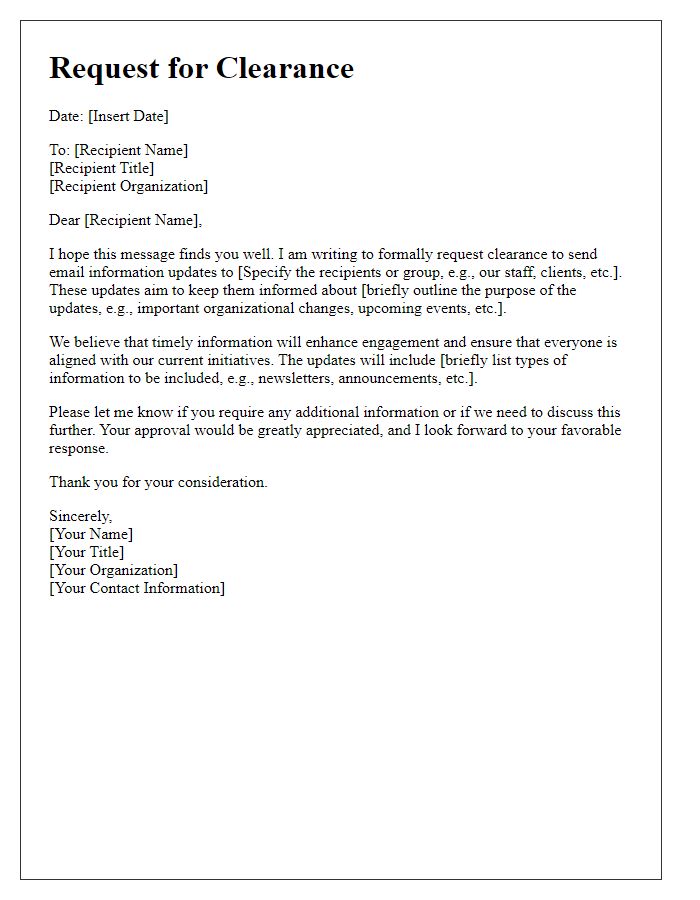 Letter template of request for clearance to send email information updates.