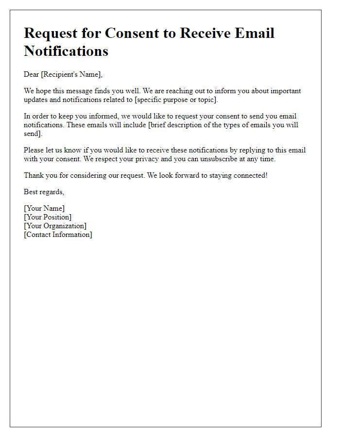 Letter template of request for consent to receive email notifications.