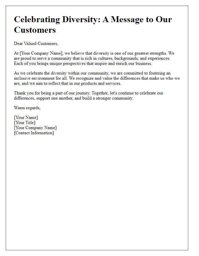 Letter template of Celebrating Diversity: A Message to Our Customers