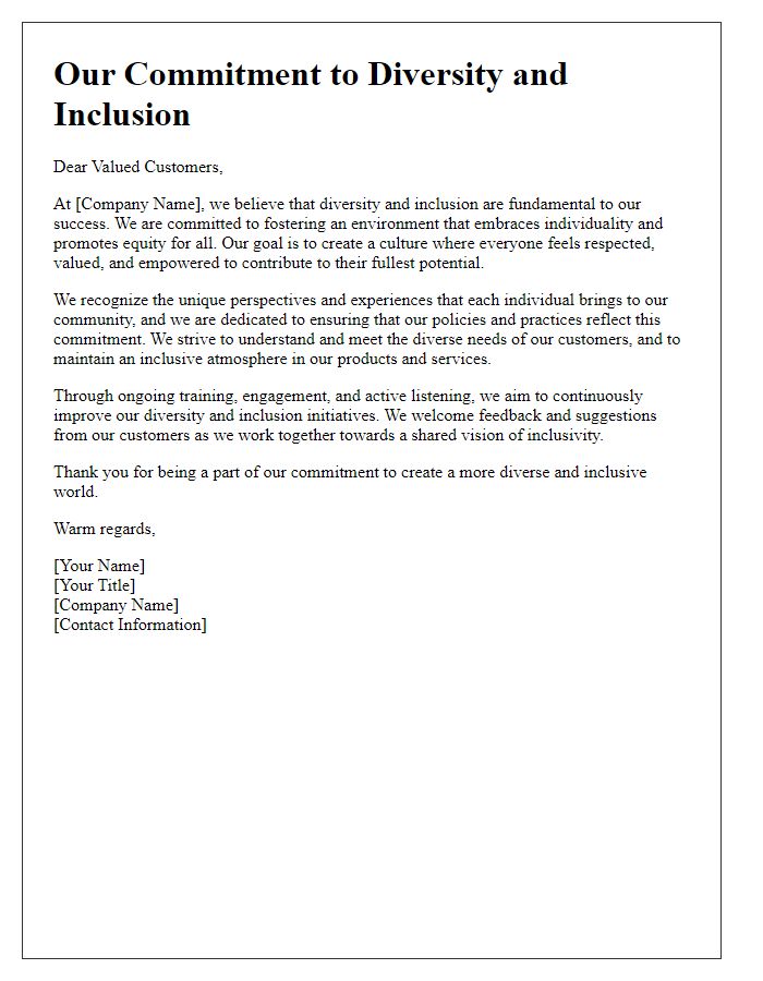 Letter template of Commitment to Diversity and Inclusion for Valued Customers