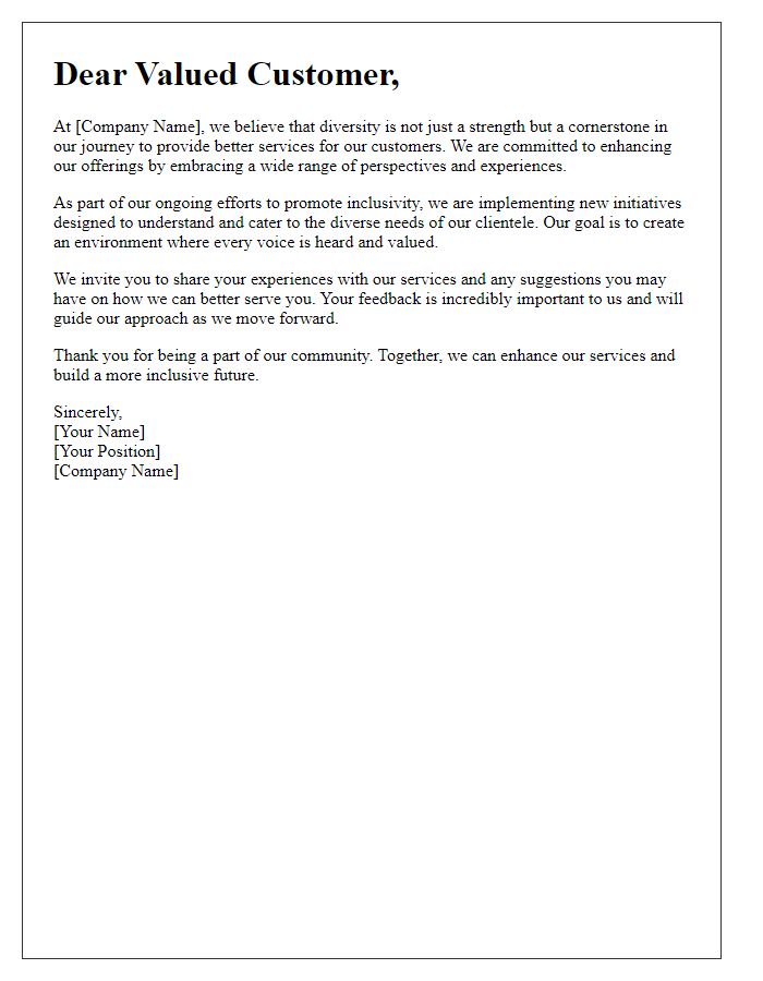 Letter template of Enhancing Our Services Through Diversity for Our Customers