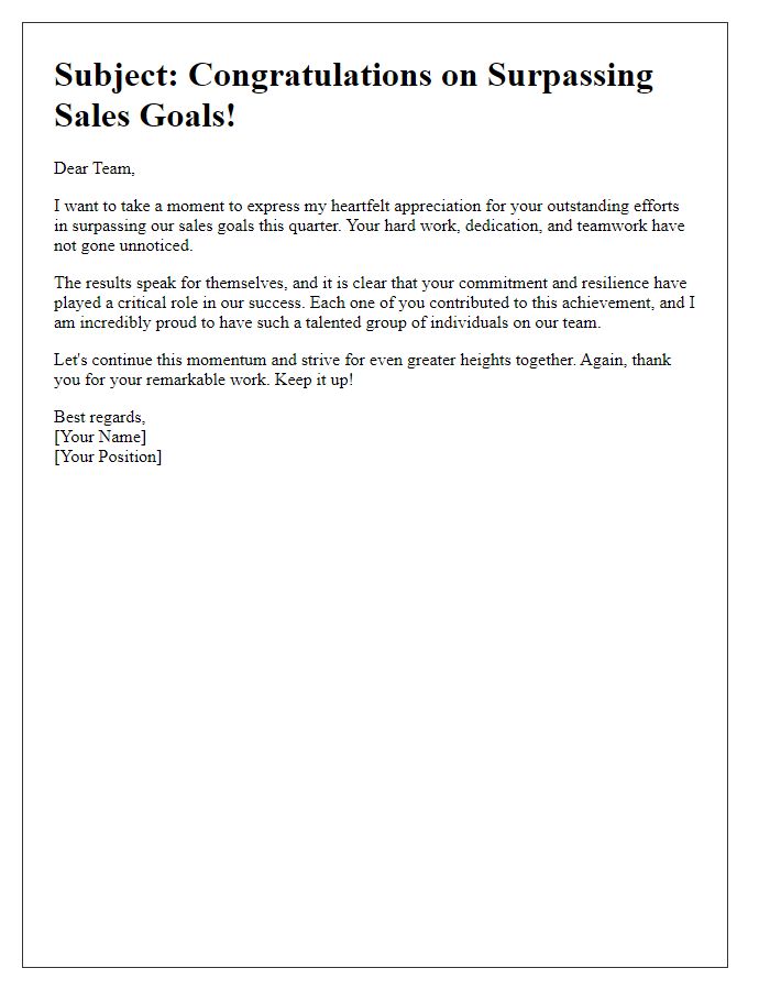 Letter template of appreciation for team on surpassing sales goals.