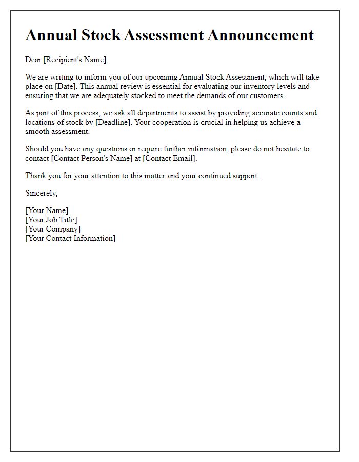 Letter template of annual stock assessment announcement