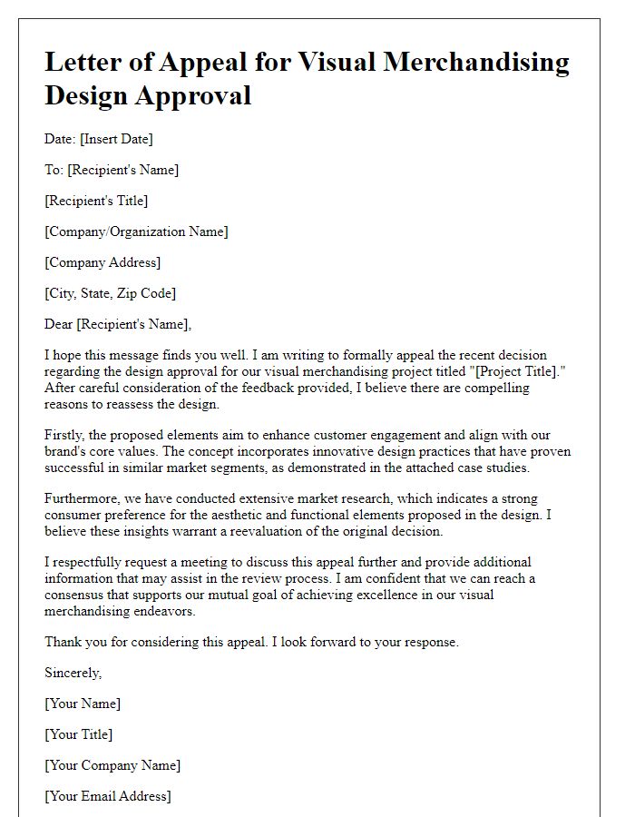 Letter template of appeal for visual merchandising design approval