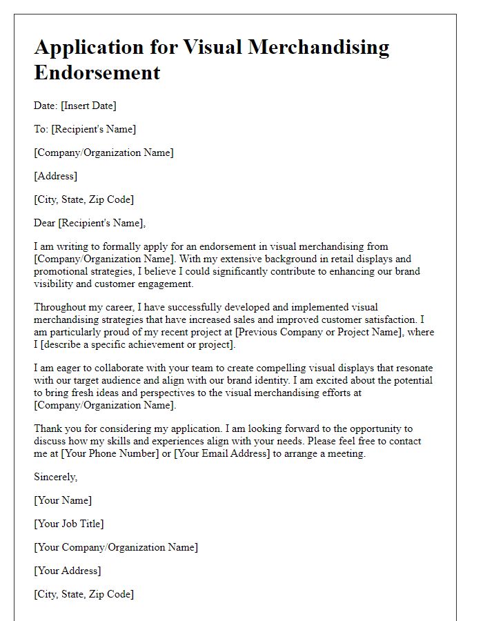 Letter template of application for visual merchandising endorsement