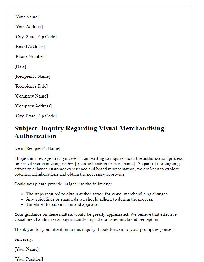 Letter template of inquiry regarding visual merchandising authorization