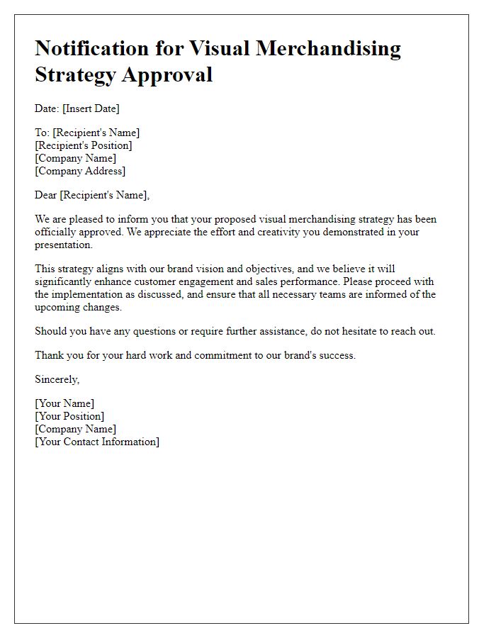 Letter template of notification for visual merchandising strategy approval