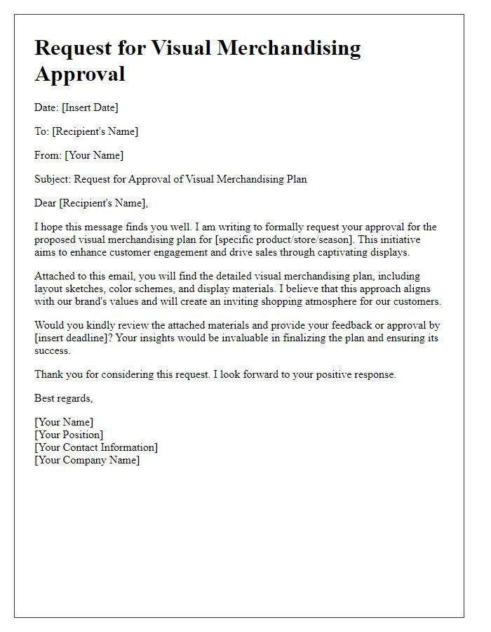 Letter template of request for visual merchandising approval