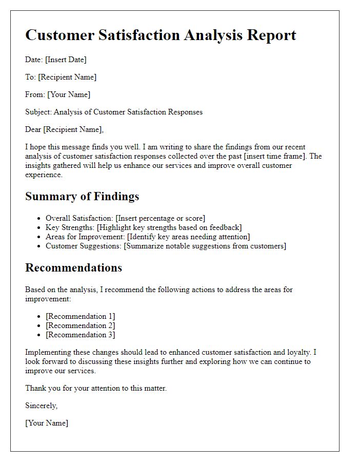 Letter template of Analysis of Customer Satisfaction Responses