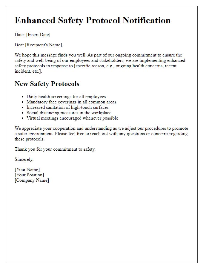 Letter template of enhanced safety protocol communication.