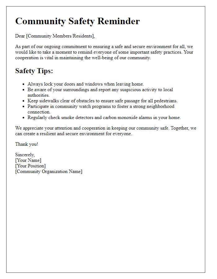 Letter template of proactive safety reminder for community standards.