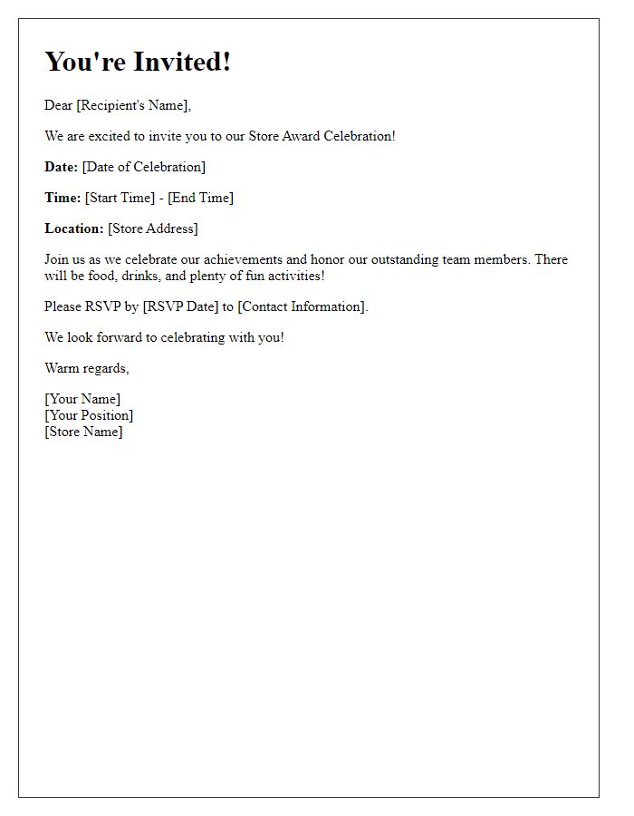 Letter template of invitation to a store award celebration