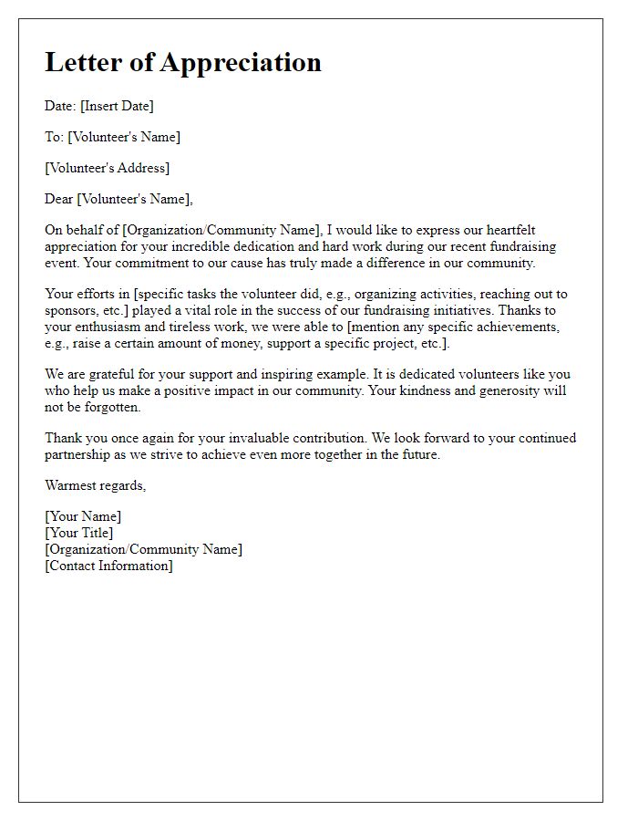 Letter template of appreciation for community fundraising volunteers