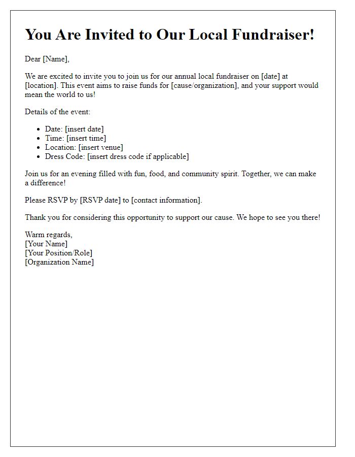 Letter template of invitation to join local fundraiser