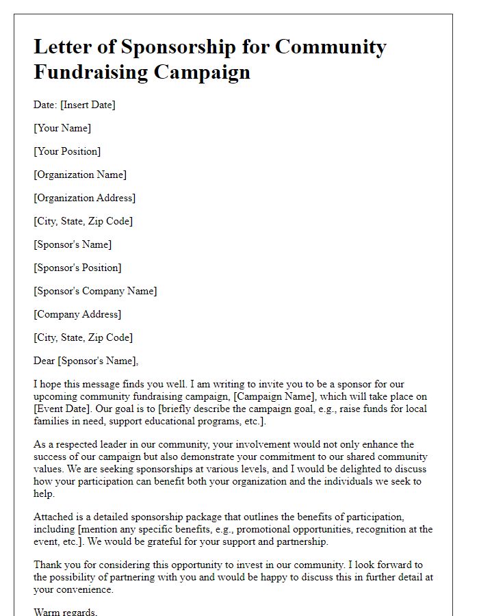 Letter template of sponsorship for community fundraising campaign