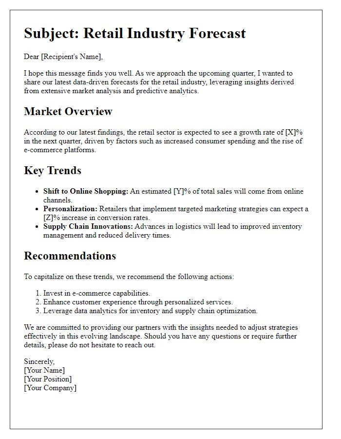 Letter template of data-driven retail industry forecasts.