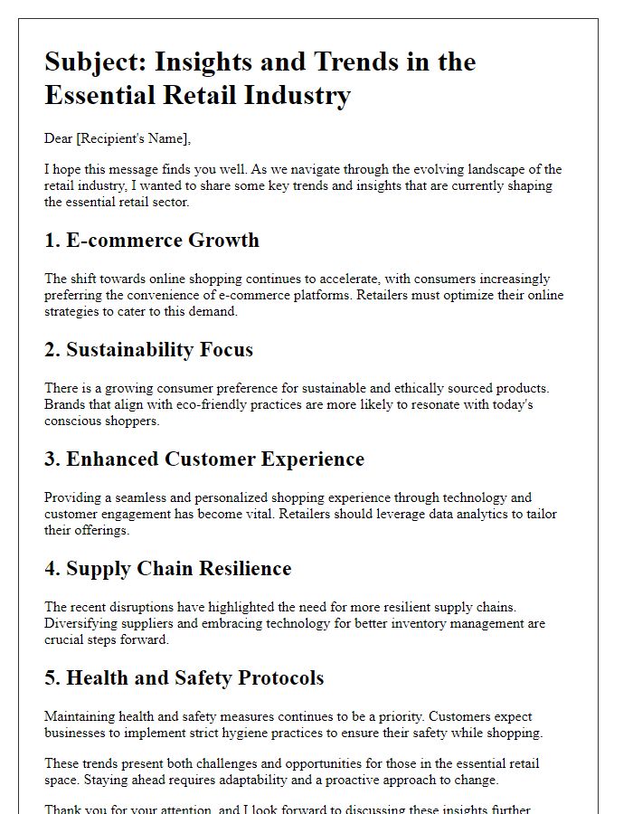 Letter template of essential retail industry trends and insights.