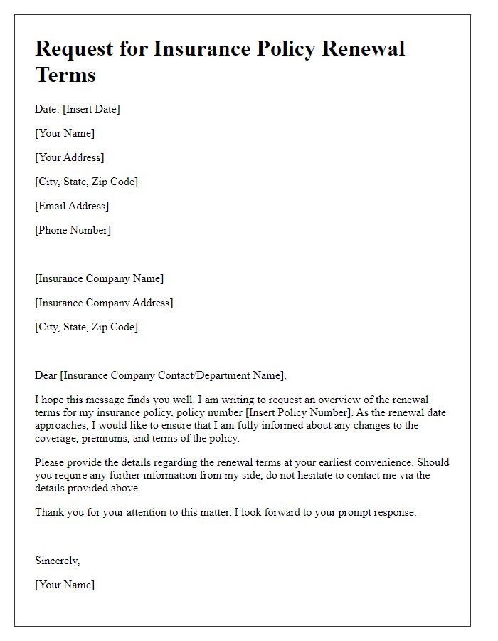 Letter template of insurance policy overview request for renewal terms