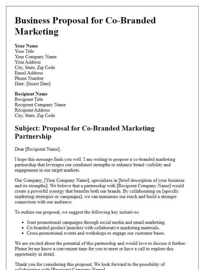 Letter template of business proposal for co-branded marketing