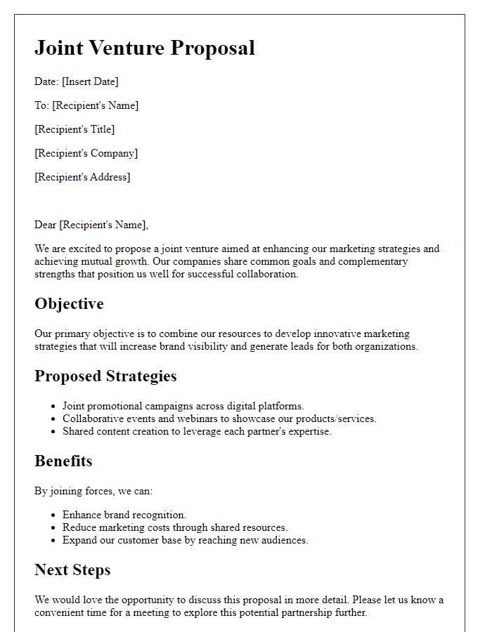 Letter template of joint venture approach for marketing strategy