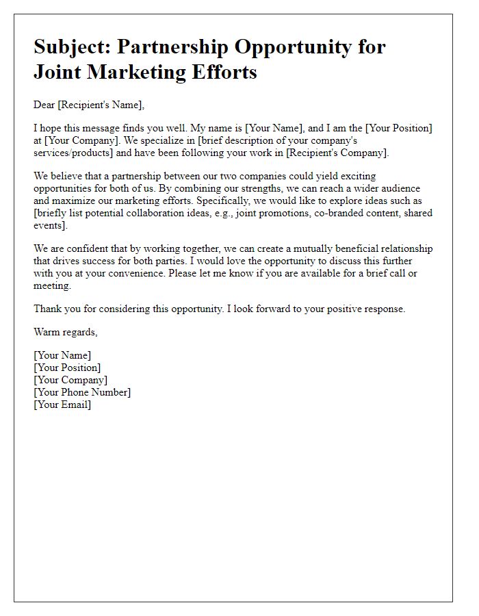 Letter template of outreach for joint marketing efforts