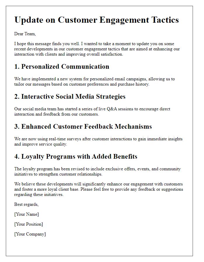 Letter template of developments in customer engagement tactics