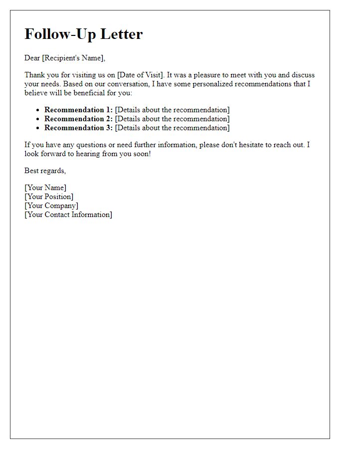 Letter template of follow-up with personalized recommendations post-visit.