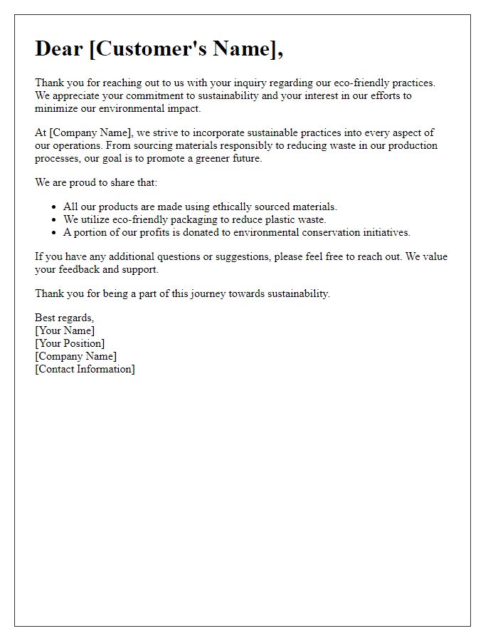 Letter template of response to eco-conscious customer inquiries.