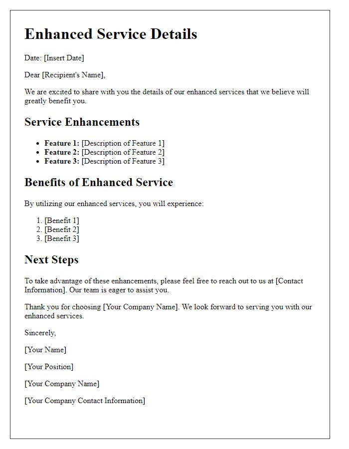 Letter template of enhanced service details