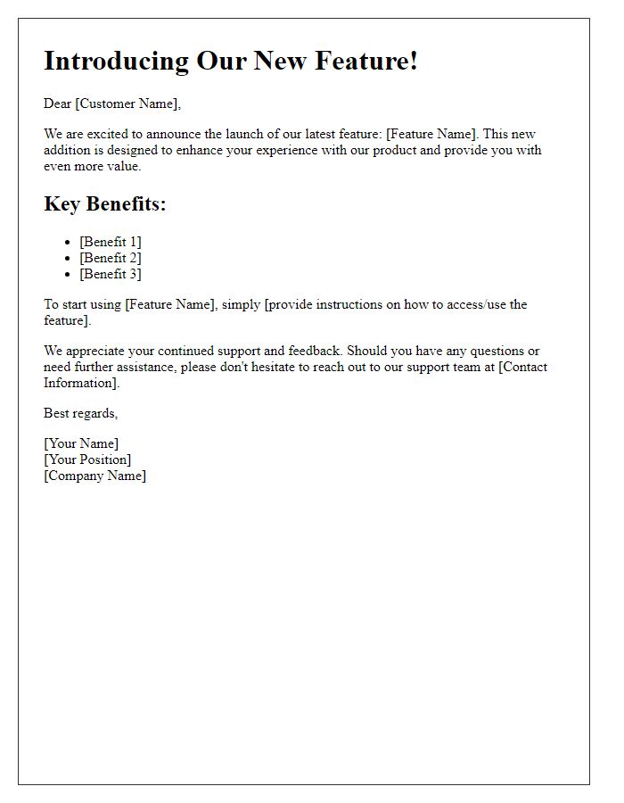 Letter template of new feature introduction