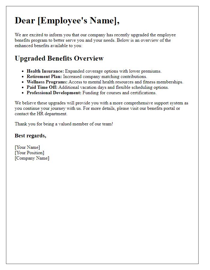 Letter template of upgraded benefits overview