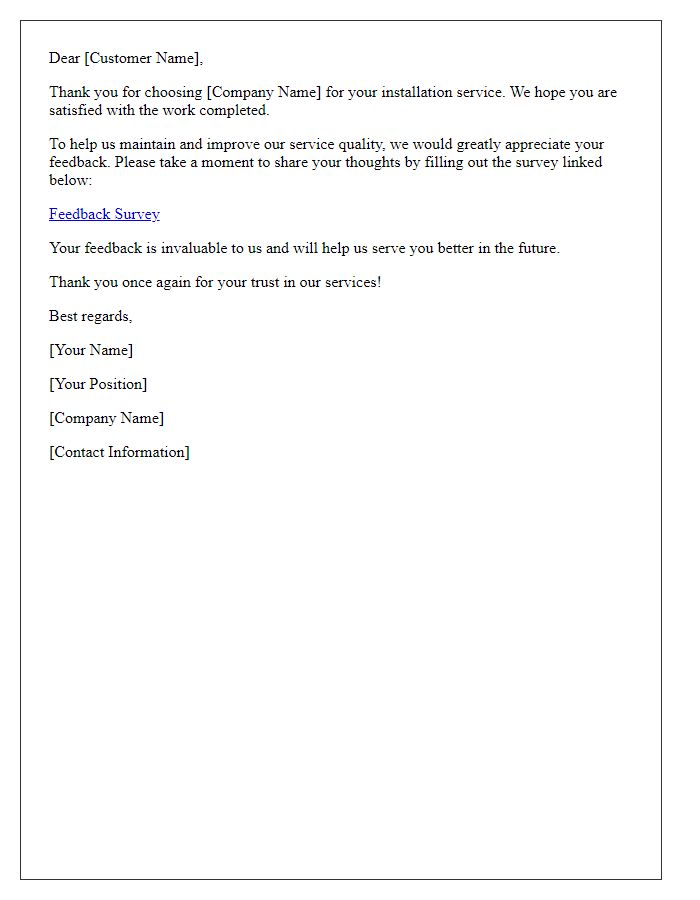 Letter template of installation service feedback request