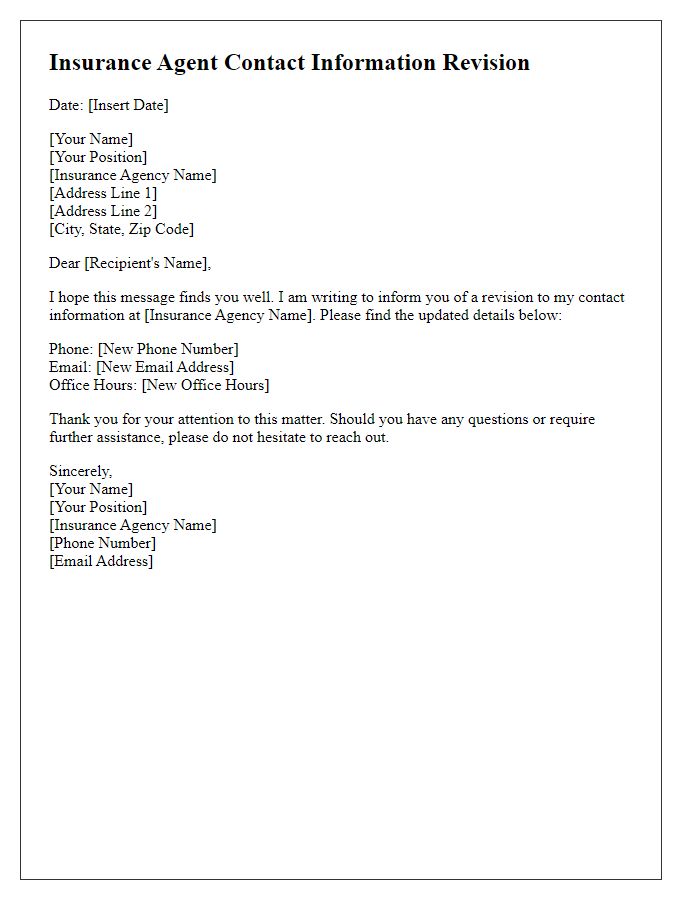 Letter template of insurance agent contact information revision