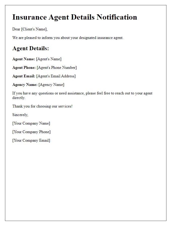 Letter template of insurance agent details notification