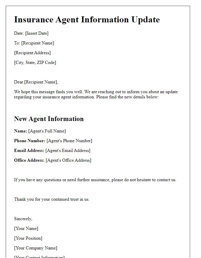 Letter template of insurance agent information update