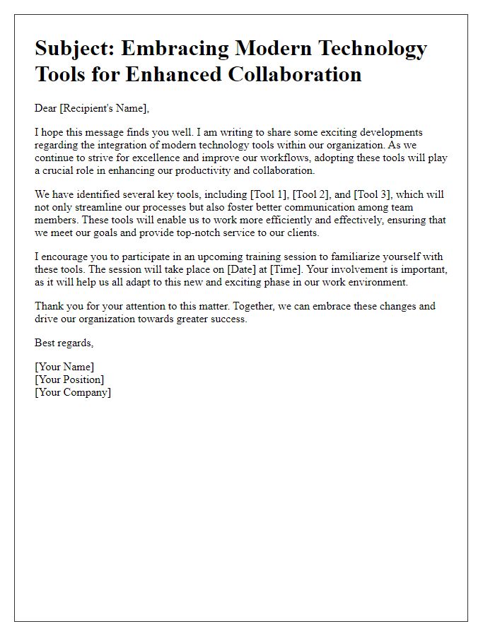 Letter template of sharing the integration of modern technology tools.