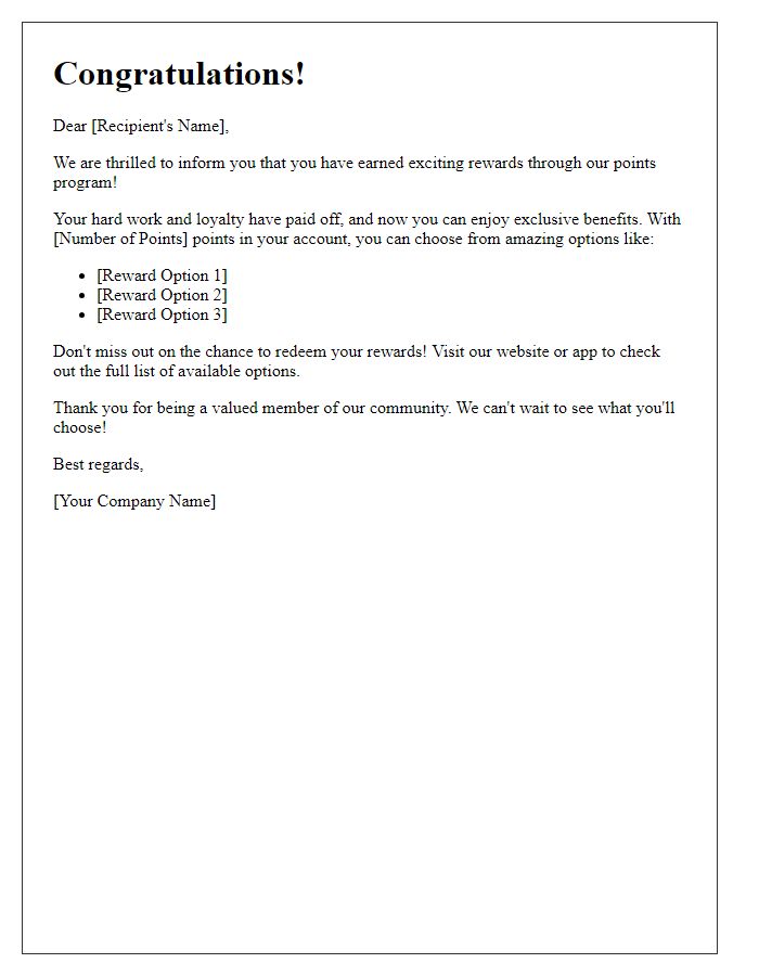 Letter template of excitement for your points rewards.