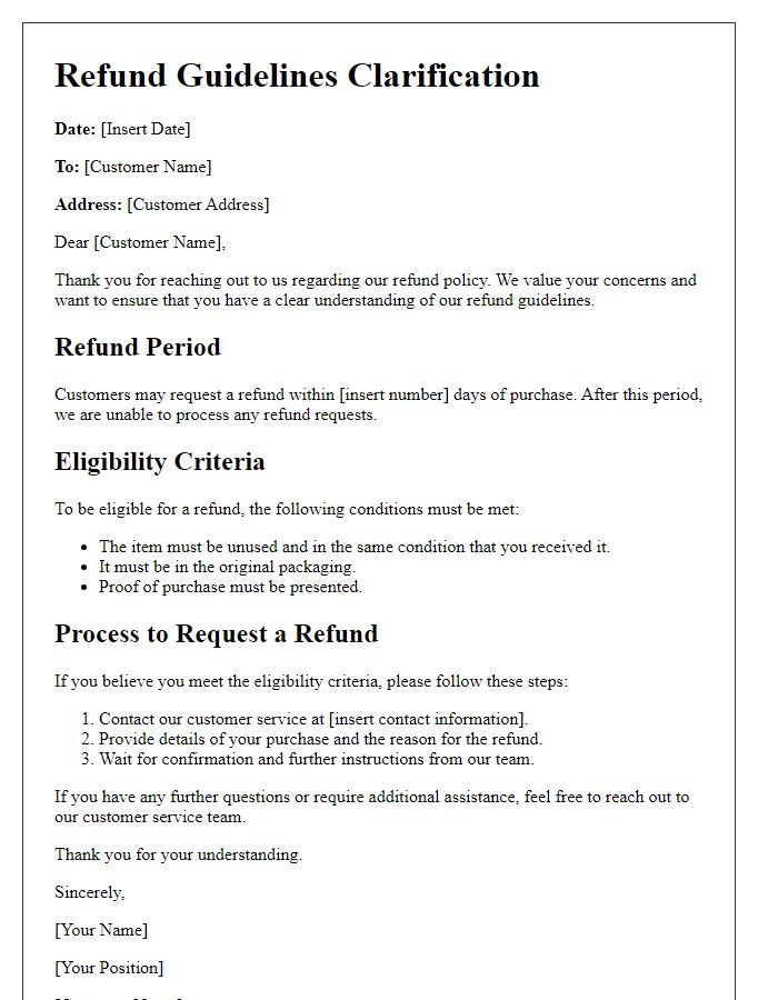 Letter template of refund guidelines clarification for consumer understanding