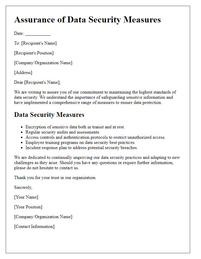 Letter template of Assurance of Data Security Measures