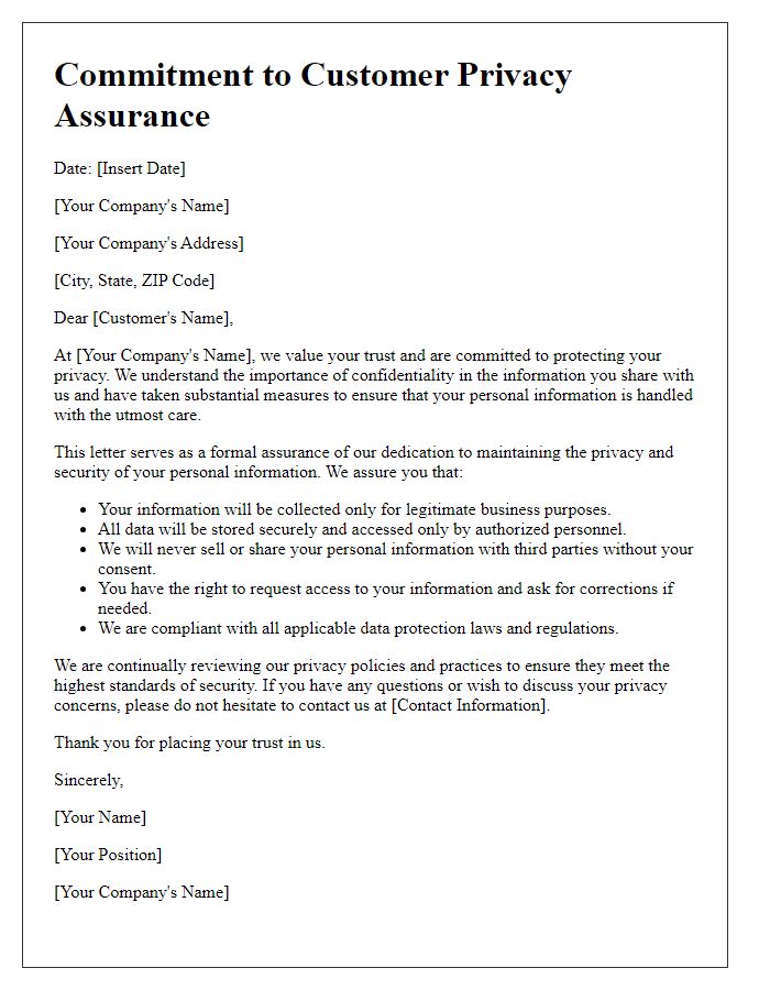 Letter template of Commitment to Customer Privacy Assurance