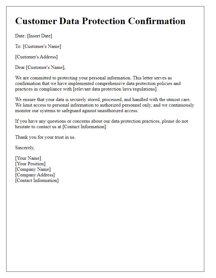 Letter template of Customer Data Protection Confirmation